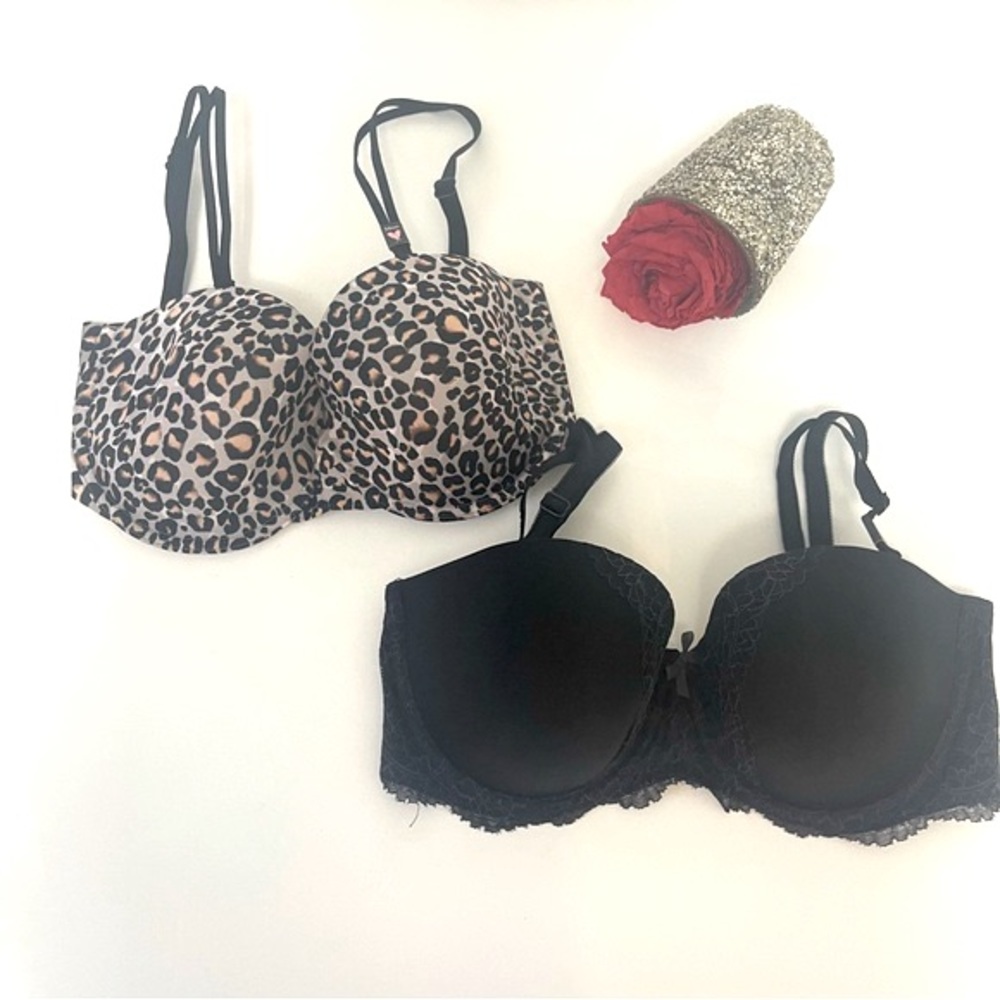 Lot Of 2 Victoria’s Secret Bras Size 34DD / Floral Lace / Leopard Animal Print